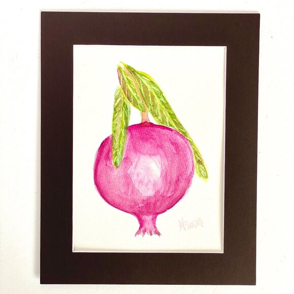 Pomegranate Yum Original Art Watercolor Painting Mixed Media Matted 8x10in - Picture 3 of 6
